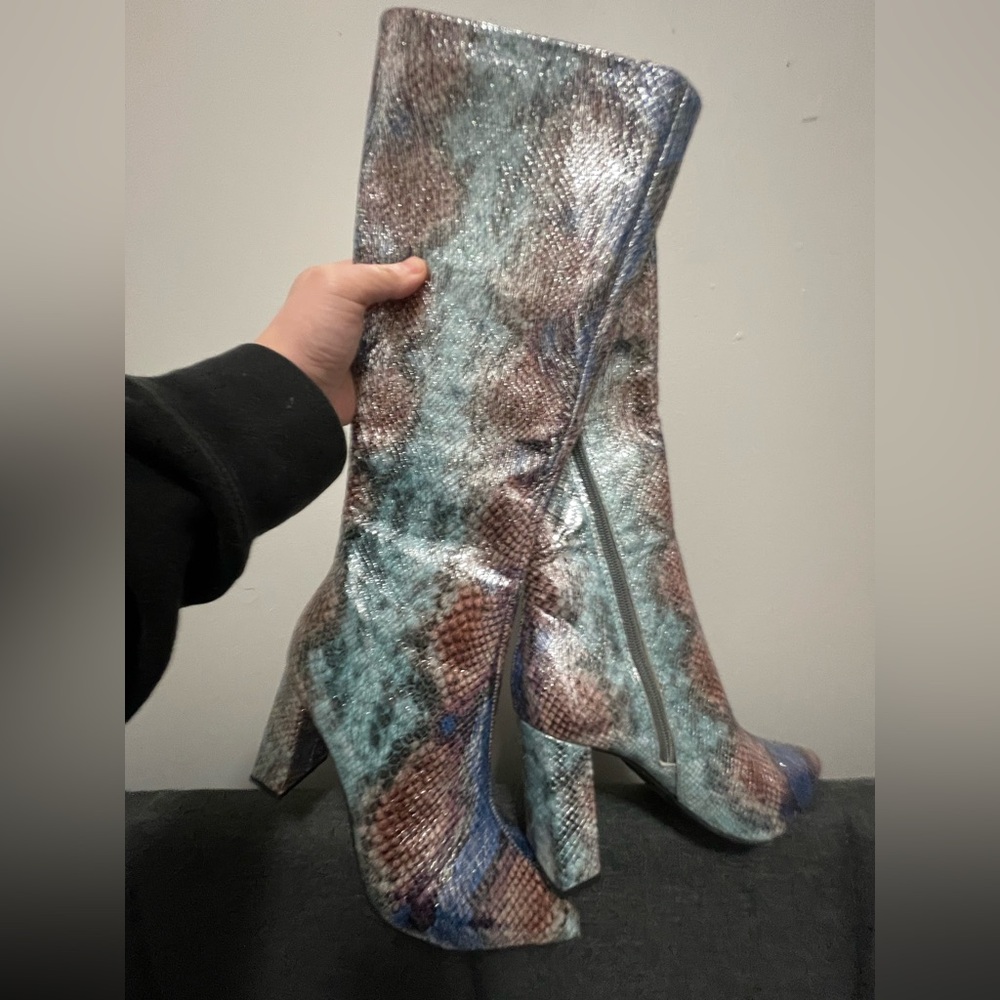 Wild Heart Metallic Blue, Plum, and Turquoise Knee High Boots